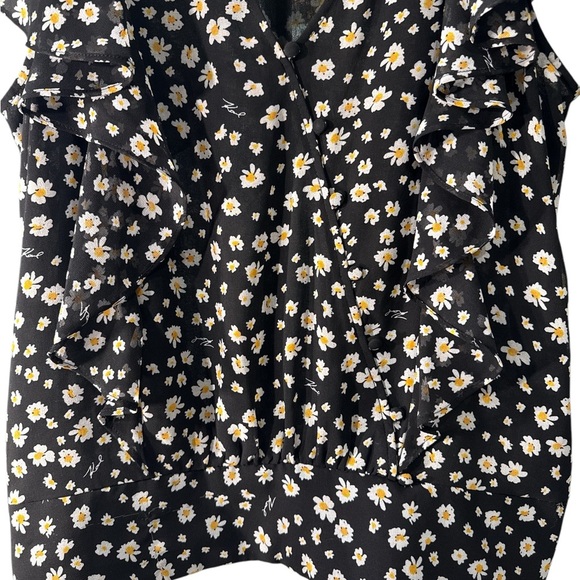 Karl Lagerfeld Black Floral Flutter Sleeve Women's Blouse Size M/L Pre-owned EUC - Picture 2 of 10